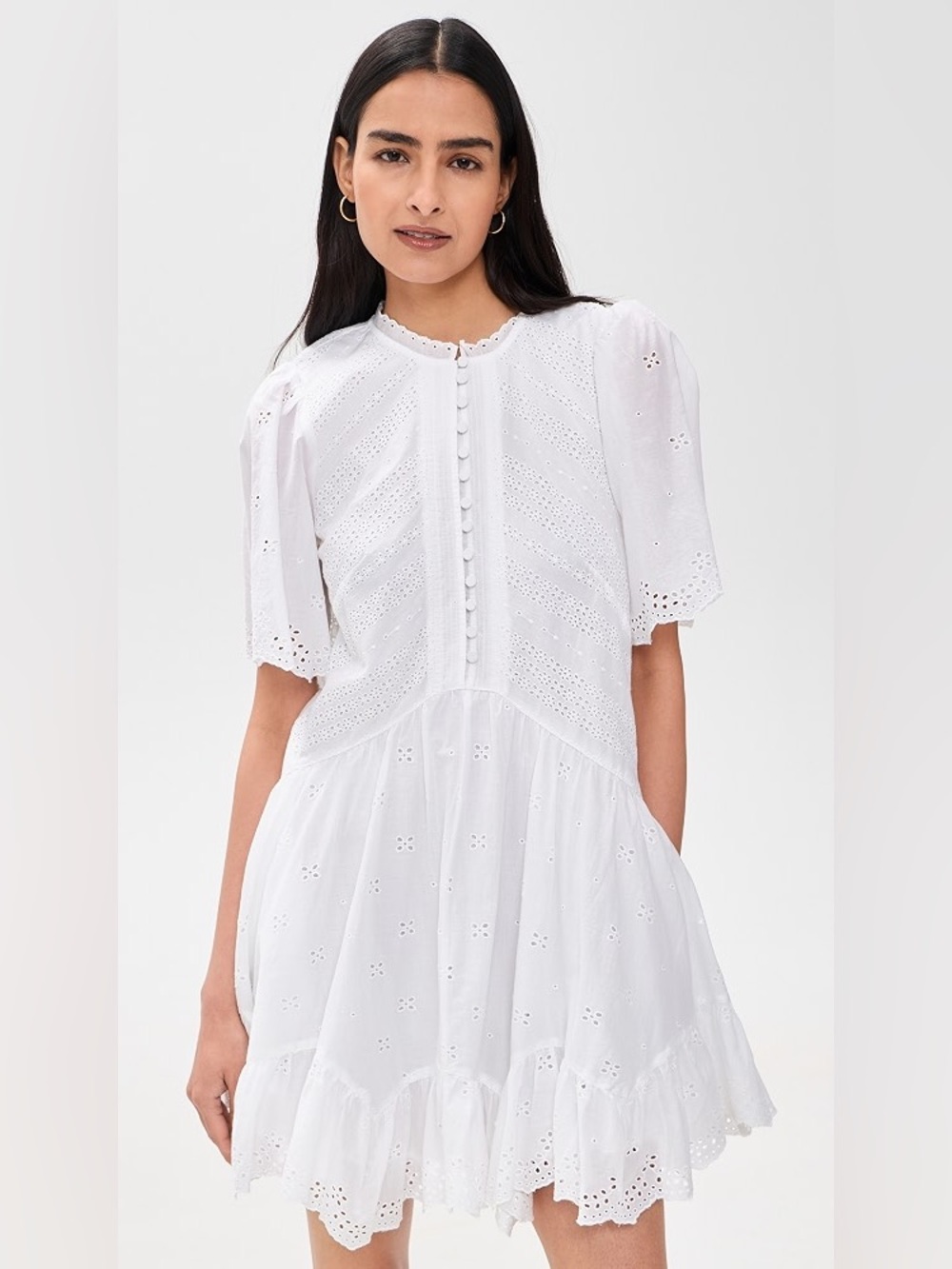 Madewell Eyelet Flutter ShortSleeve White Cotton Minidress Sz 0 Pockets Coastal